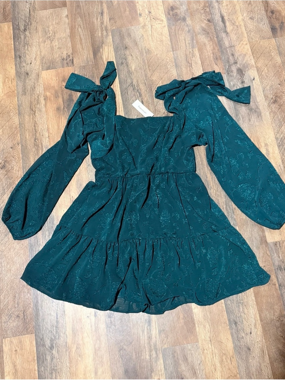 Francesca's Collections Teal Tie-Shoulder Tiered Peasant Dress